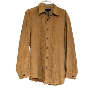 Claiborne Mens Tan Moleskin Shirt Jacket Button Down Long Sleeve Sz L Western